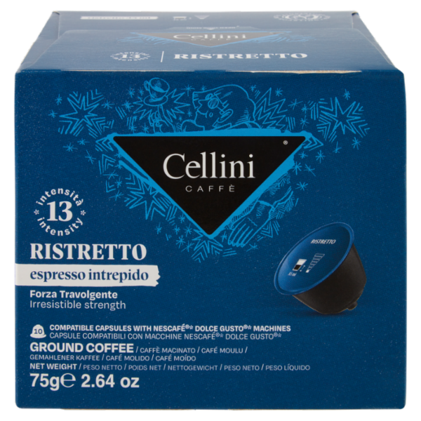 Cellini Caffè Ristretto espresso intrepido 10 Capsule Compatibili 75 g