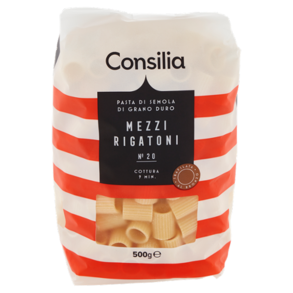 Consilia Pasta di Semola Trafilata al Bronzo Mezzi Rigatoni 500 g