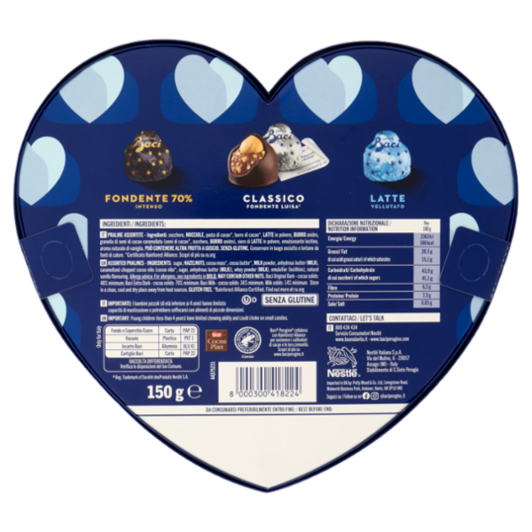 BACI PERUGINA Cioccolatini Assortiti ripieni al Gianduia Scatola Maxi Cuore San Valentino 150g