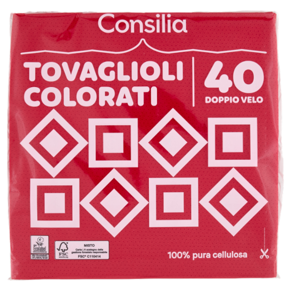 Consilia Tovaglioli 2 Veli 38x38 cm Rosso 40 pezzi