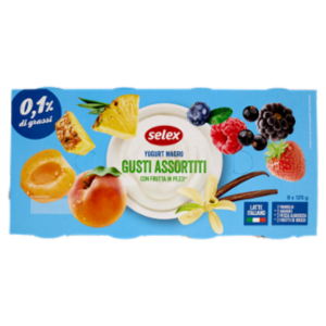Selex Yogurt Magro 0,1% Ai Gusti Ass.  Frutti Di Bosco, Pesca/Albic, Prugne/Cereali, Ananas 8x125 g