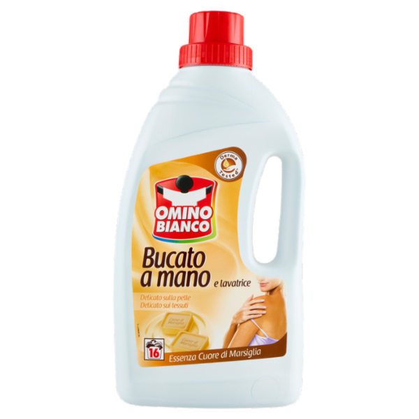 Omino Bianco Detersivo Bucato a Mano e Lavatrice Liquido Cuore di Marsiglia 16 Lavaggi 1000 ml