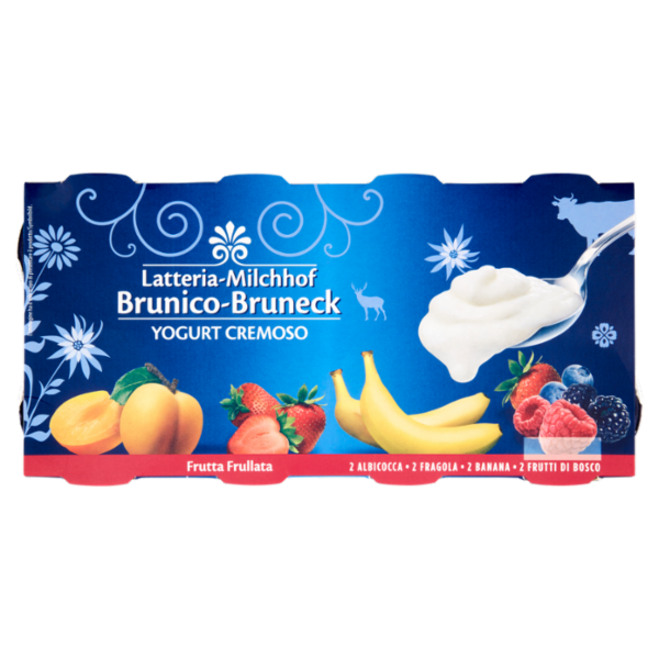 Latteria Brunico Yogurt Cremoso 2 Albicocca - 2 Fragola - 2 Banana - 2 Frutti di Bosco 8 x 125 g