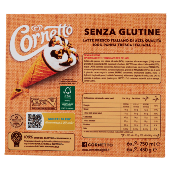 Cornetto Algida Senza Glutine 6 Gelati 450 g