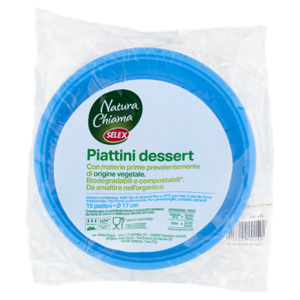 Selex Natura Chiama Piattini Biodegradabili e Compostabili Ecologici Azzurri 15 pezzi