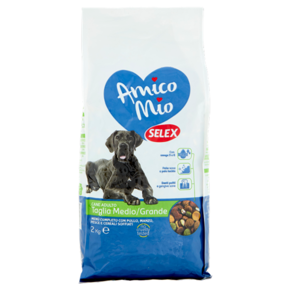 Selex Amico Mio Cane Menù Completo con Pollo, Manzo, Pesce, Mais e Riso Soffiato 2 kg