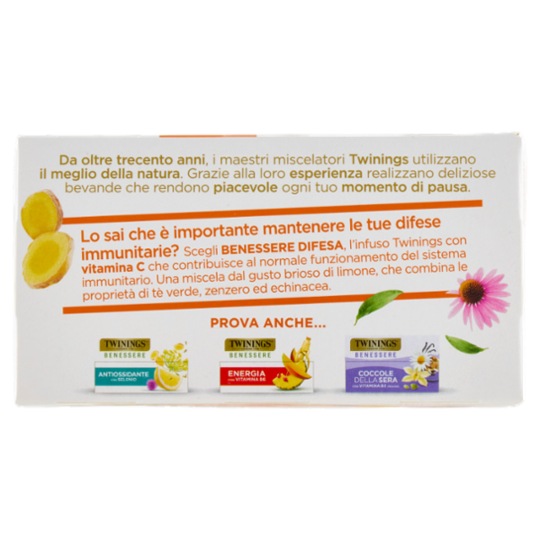 Twinings Benessere Difesa Tisana e Tè Verde, Zenzero aromatizzati Limone Vitamina C 18 filtri 36 g