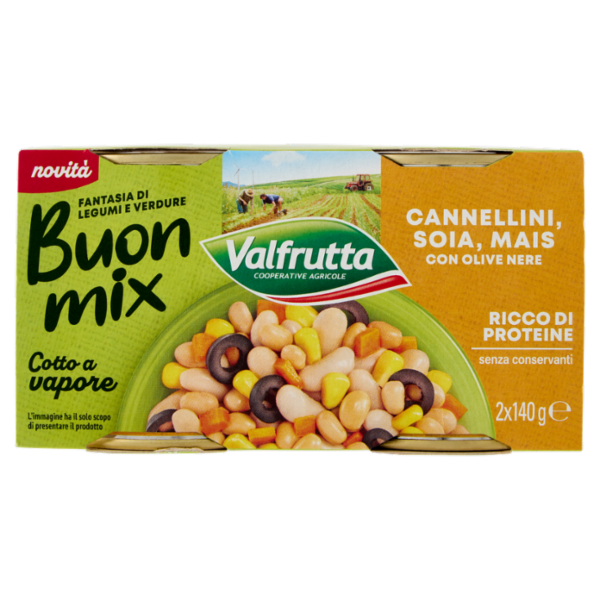 Valfrutta Buon mix Cannellini, Soia, Mais con Olive Nere 2 x 140 g
