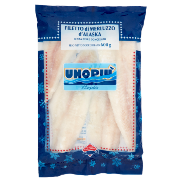 Unopiù Filetto di Merluzzo d'Alaska Senza Pelle Congelato 600 g