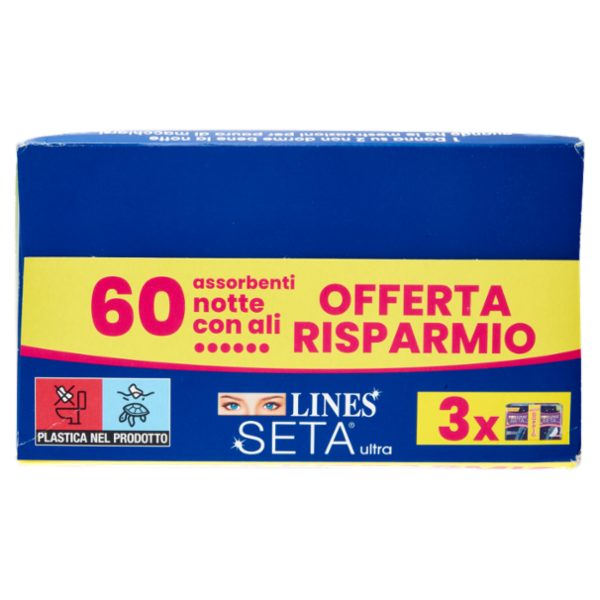 Lines Seta ultra assorbenti notte con ali 60 pz