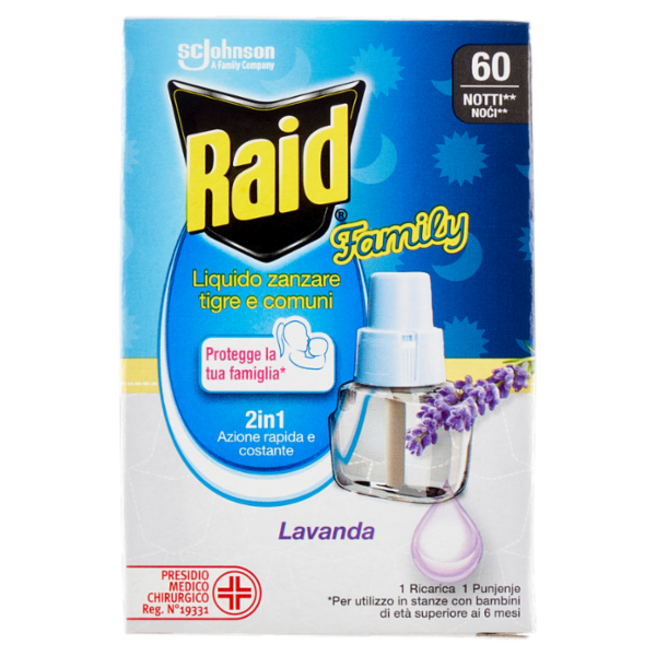 Raid Liquido Family Ricarica, 60 Notti, Lavanda, 36 ml