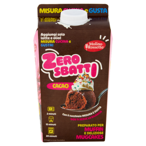 Molino Rossetto Zero Sbatti Cacao Preparato per Muffin e deliziose Mugcakes 500 g
