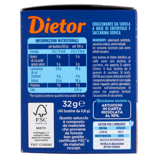 Dietor Zero Calorie Bustine 40 x 0,8 g