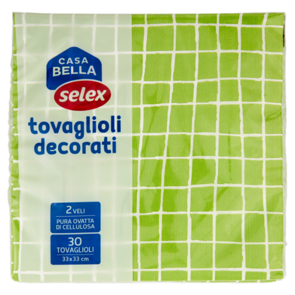 Selex Casa Bella Tovaglioli 2 Veli 33X33 cm Decoro Scacchi Kiwi 30 pezzi