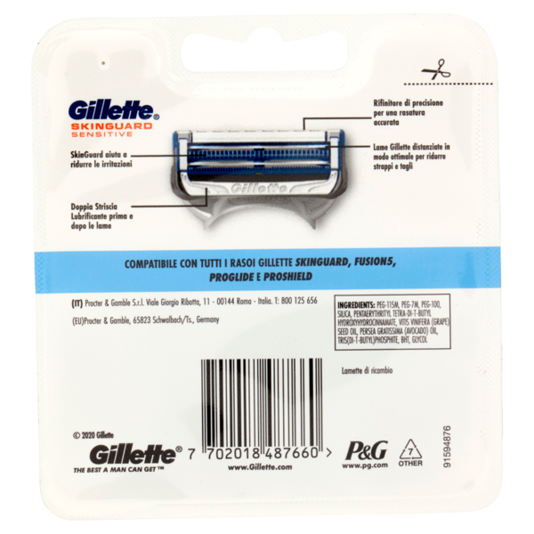 Gillette Lamette di Ricambio per Rasoio da Uomo SkinGuard Sensitive, 4 Ricariche