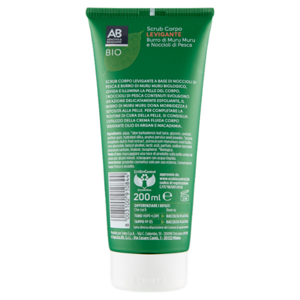 Armonia & Benessere Scrub Corpo Levigante Bio con Burro Muru Muru e Noccioli di Pesca 200 ml