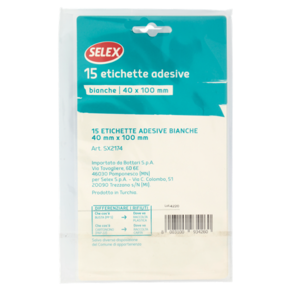 Selex Etichette Adesive Bianche Formato 40x100 mm 15 pezzi