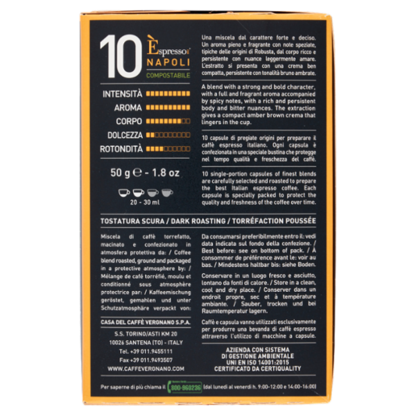 Caffè Vergnano 1882 Èspresso1882 Napoli Compostabile** Capsule Compatibili Nespresso* 10 x 5 g