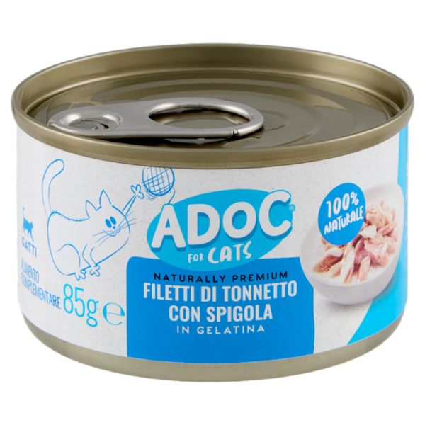 ADoC For Cats Naturally Premium Filetti di Tonnetto con Spigola in Gelatina 85 g