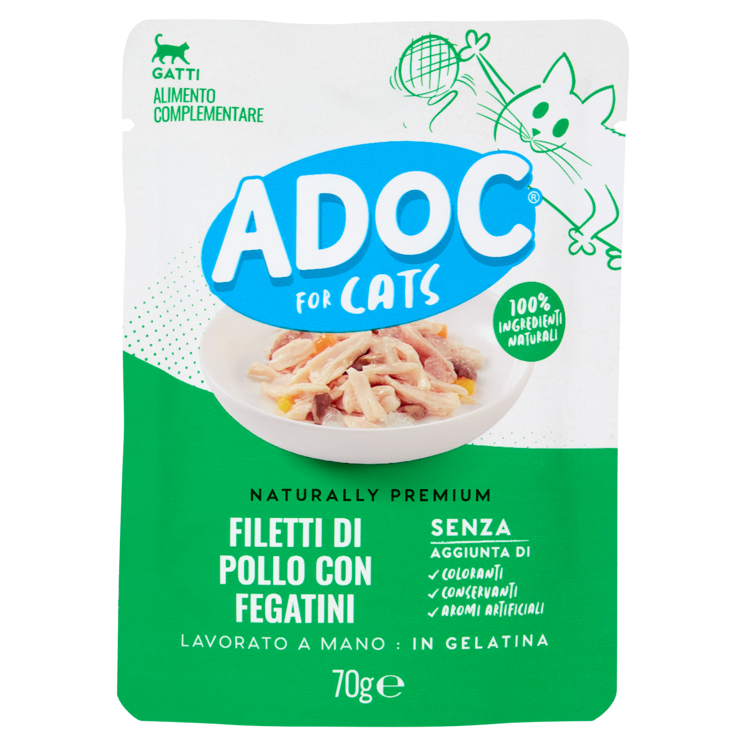 ADoC For Cats Naturally Premium Filetti Di Pollo Con Fegatini In Gelatina 70 g