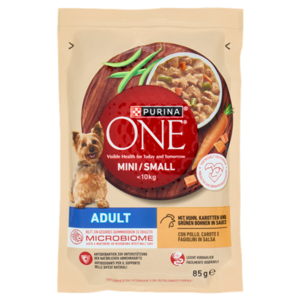 PURINA ONE Mini/Small Adult con Pollo, Carote e Fagiolini in Salsa 85 g