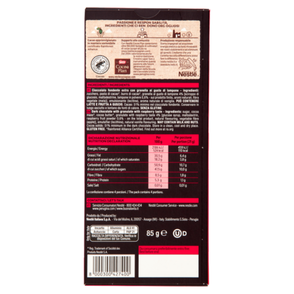 PERUGINA NERO Lampone Limited Edition Tavoletta Cioccolato Fondente Extra 85g