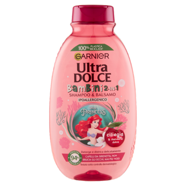 Garnier Ultra Dolce Shampoo 2in1 per Bambine alla Ciliegia e Mandorla Dolce, senza parabeni, 250 ml