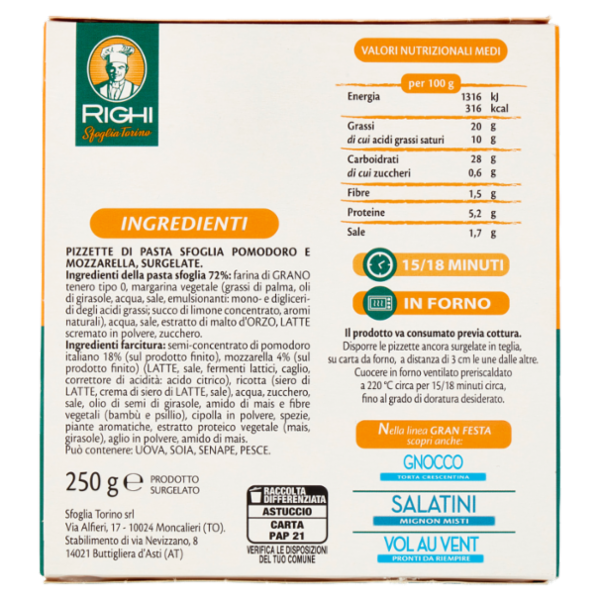 Righi Pizzette Pomodoro e Mozzarella 250 g
