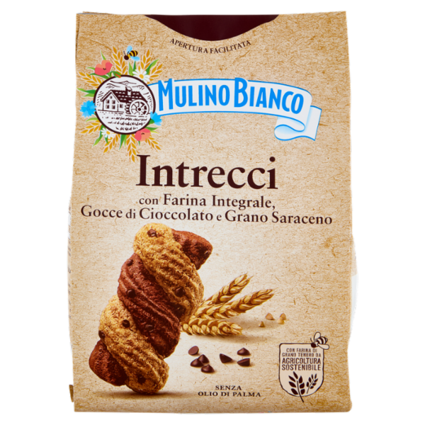 Mulino Bianco Intrecci Biscotti Integrali con Frolla al Cacao e Gocce Cioccolato 300g