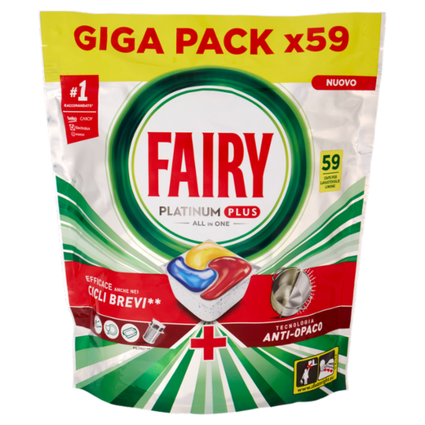 Fairy Pastiglie Lavastoviglie Platinum Plus All in One, Detersivo Piatti Limone, 59 Capsule 915 g