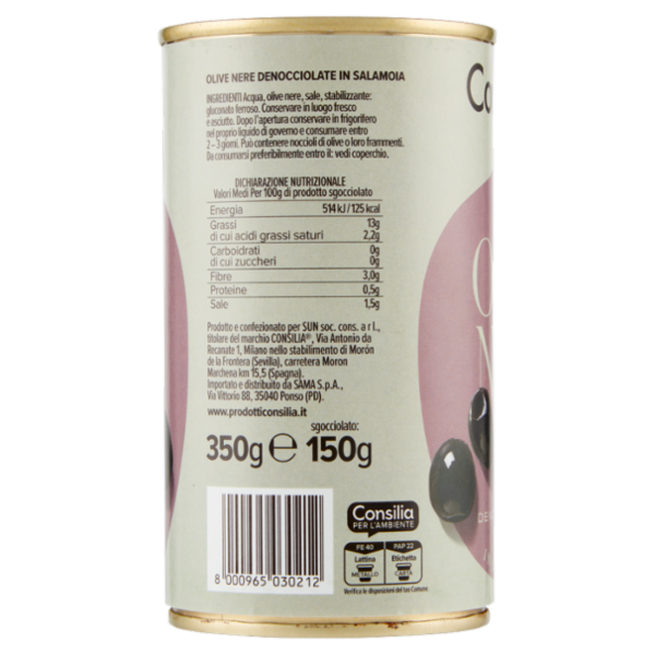 Consilia Olive Nere Denocciolate in Salamoia 350 g
