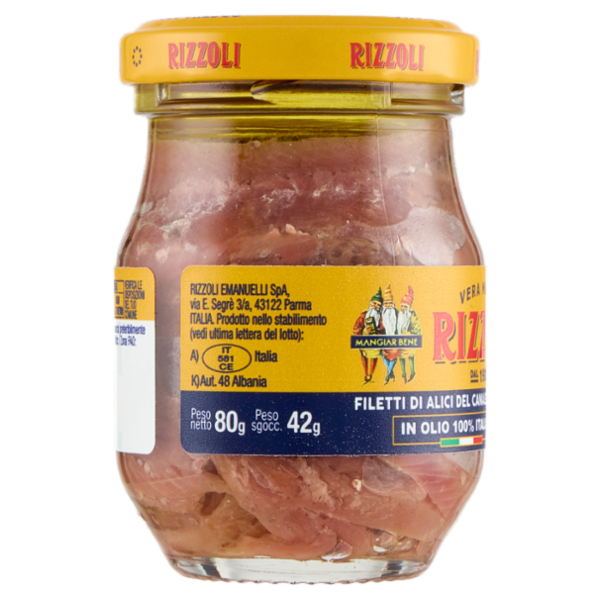 Rizzoli Filetti di Alici del Canale di Sicilia in Olio 100% Italiano 80 g