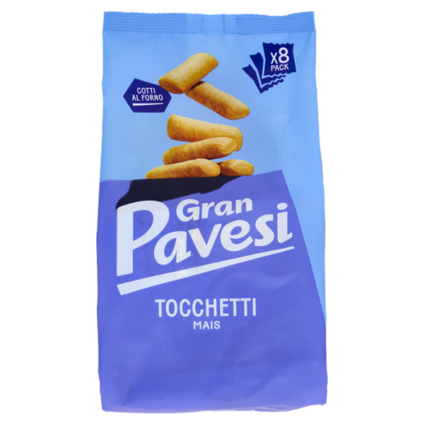 Gran Pavesi Snack Tocchetti, Snack al Mais Cotti al Forno, Senza Olio di Palma, 8 Pacchetti 256g