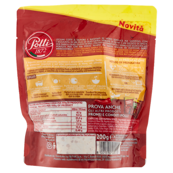 Polli Pronti & Conditi Lenticchie Cotte al Vapore con Paprika Dolce 200 g
