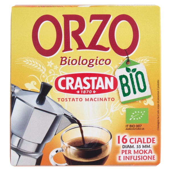 Crastan Bio Orzo Biologico Tostato Macinato 16 Cialde per Moka e Infusione 96 g