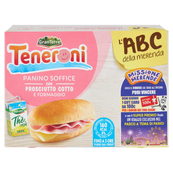 Teneroni l'ABC della merenda Panino Soffice con Prosciutto Cotto e Formaggio
