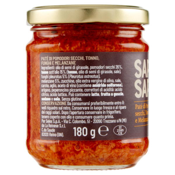 Selex Saper di Sapori Paté di Pomodori Secchi, Tonno, Funghi e Melanzane 180 g