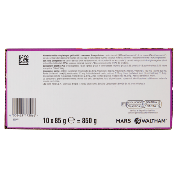 Whiskas Selezione Gustosa in salsa con manzo, con pollo 10x85g