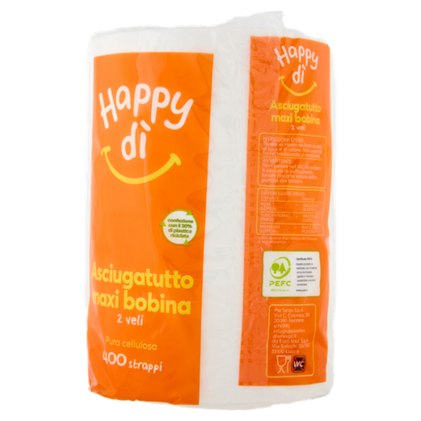 Happy dì Asciugatutto 2 Veli Bobina 400 Strappi