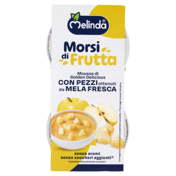 Melinda Morsi di Frutta Mousse di Golden Delicious con Pezzi ottenuti da Mela Fresca 2 x 100 g