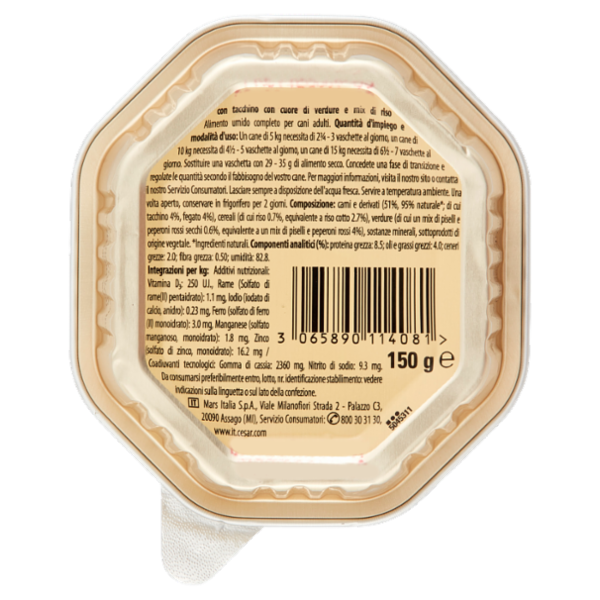 Cesar Selezioni dell'Orto Cibo Umido Cane con Tacchino, Cuore di Verdure e Mix di Riso 150 g