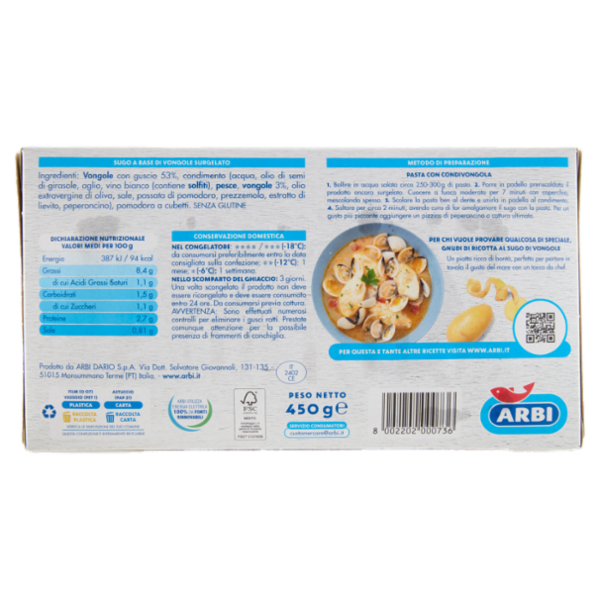 Arbi Condivongola Sugo Pronto alle Vongole 450 g