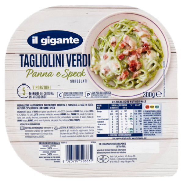 IL GIGANTE Tagliolini Verdi Panna e Speck Surgelati 300 g