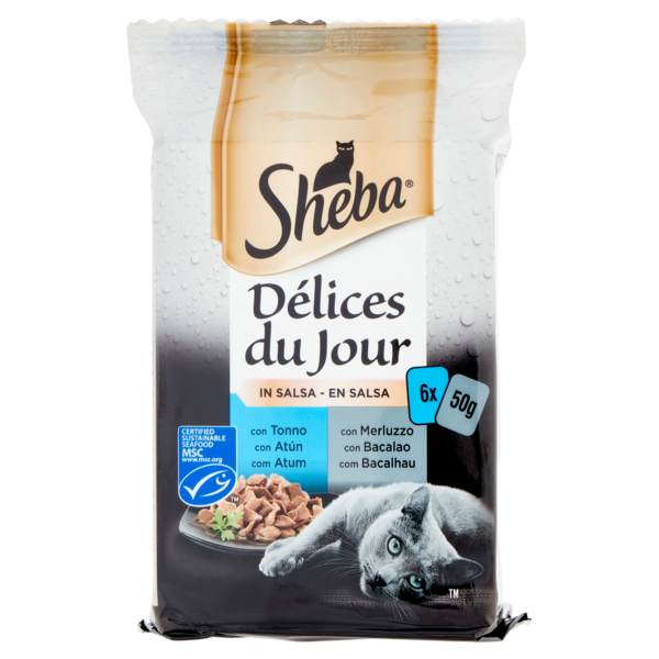 Sheba Délices du Jour in Salsa con Tonno, con Merluzzo 6 x 50 g