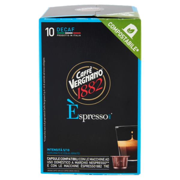 Caffè Vergnano 1882 Èspresso1882 Decaf Compostabile** Capsule Compatibili Nespresso* 10 x 5 g