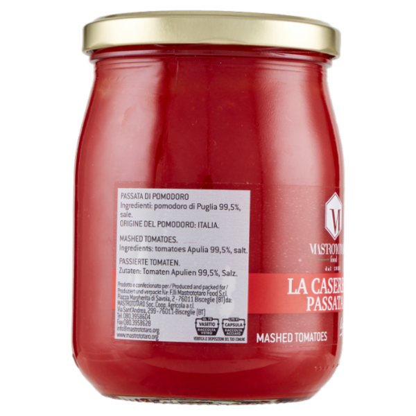 Mastrototaro food la Casereccia di Puglia Passata di Pomodoro 500 g