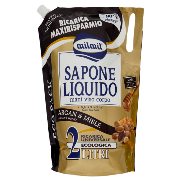 milmil Sapone Liquido Argan & Miele Ricarica Universale Ecologica 2 Litri
