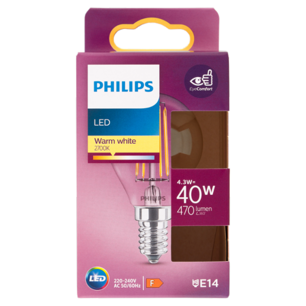 Philips Led sfera filamento 40W E14 2700K