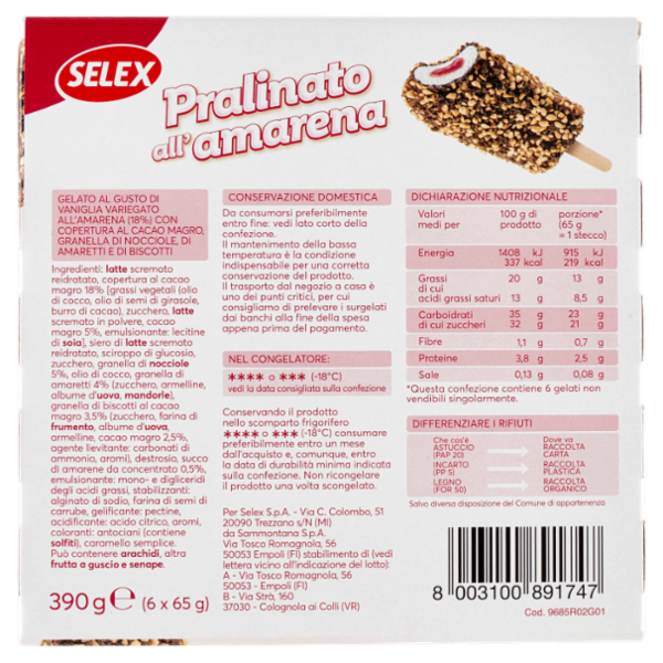 Selex 6 Gelati Pralinati all'Amarena 390 g