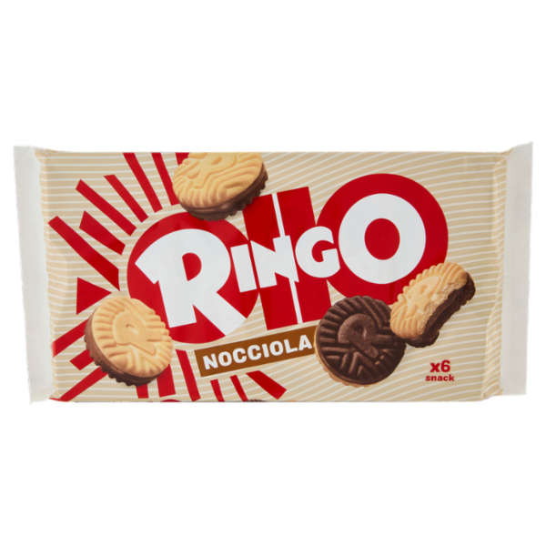 Ringo Nocciola Biscotti Farciti con Crema Nocciola e Cioccolato Snack merenda 6 porzioni 330g